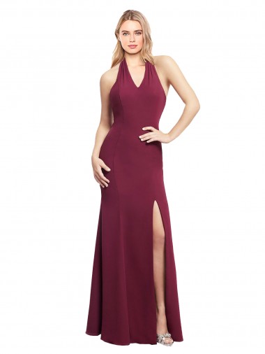 Chiffon Mermaid Bridesmaid Dress with Back Tie Halter Straps and Side Slit for Sale