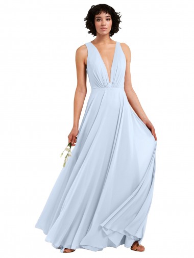 Daring Plunging V-Neck Long Chiffon Bridesmaid Dress with Pleated Bodice for Sale