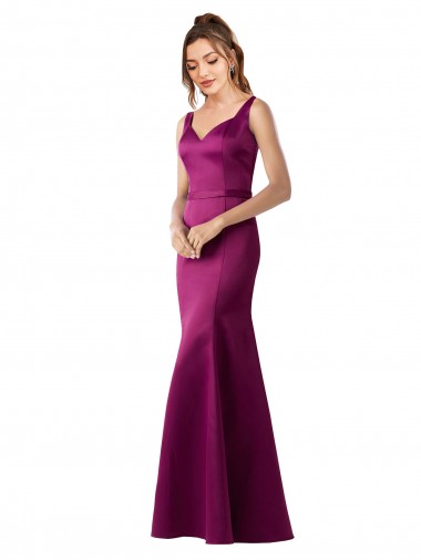 Fitted Sexy Open Back Formal Satin Bridesmaids Dress with Floral Details for Sale