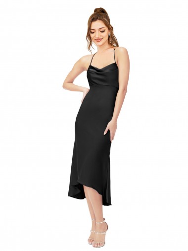 High Low Formal Silky Satin Cowl Neck Cocktail Midi Bridesmaid Dress / Prom Dress for Sale