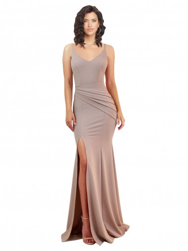 Fishtail Shape V-Neck Formal Crepe Bridesmaid Dress / Prom Dress with Slit for Sale