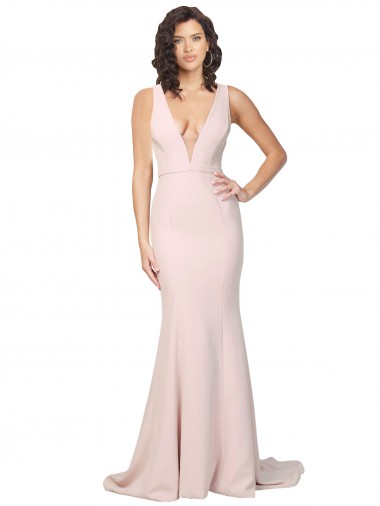 Deep Plunging V-Neckline Full Length Formal Crepe Bridesmaid Dress / Prom Dress with Deep V-Backline for Sale