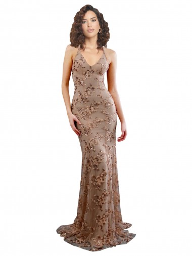 Floral Patterned Backless V-Neckline Sequin Formal Bridesmaid Dress / Prom Dress for Sale