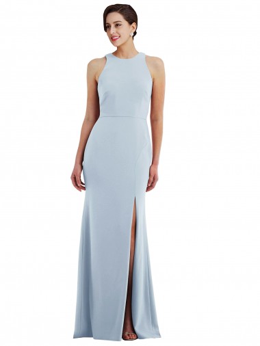 Cutout Open Back Halter Maxi Formal Crepe Bridesmaid Dress / Prom Dress with Scarf Tie for Sale