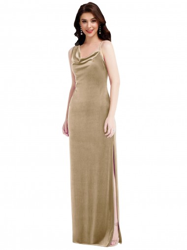 Asymmetrical One Shoulder Formal Velvet Maxi Slip Bridesmaid Dress / Prom Dress for Sale